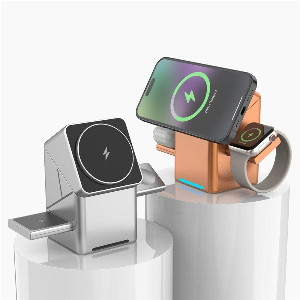 3-in-1 Magnetic Wireless Charger – Rotating Stand for Phone, Watch & Earbuds