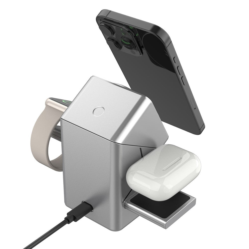 3-in-1 Magnetic Wireless Charger – Rotating Stand for Phone, Watch & Earbuds