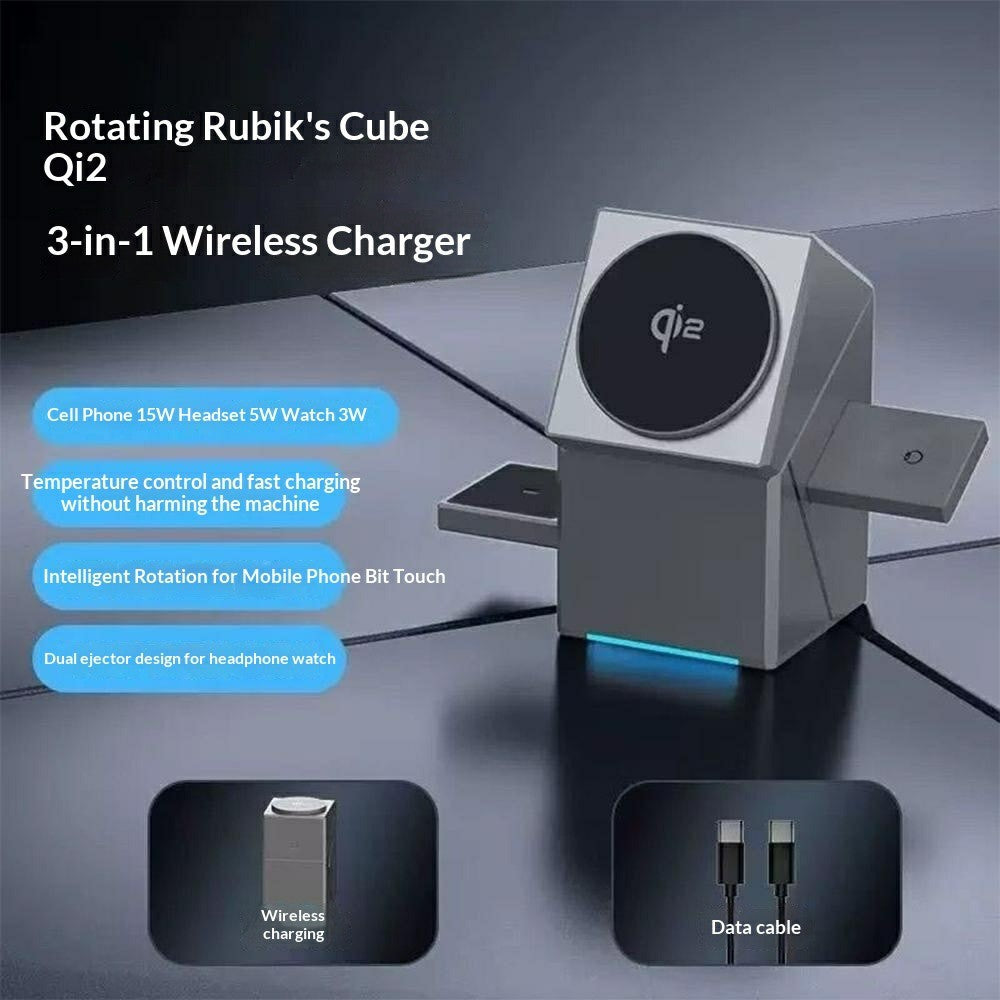 3-in-1 Qi2 Wireless Charging Station – Touch-Controlled 180° Rotation