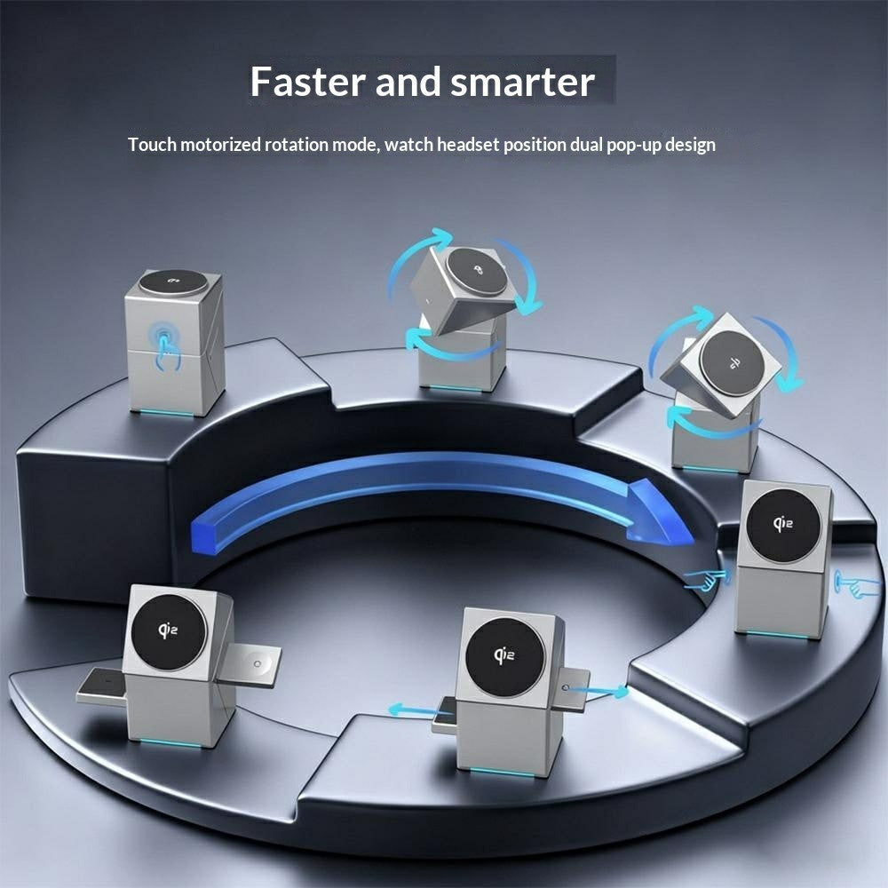 3-in-1 Qi2 Wireless Charging Station – Touch-Controlled 180° Rotation