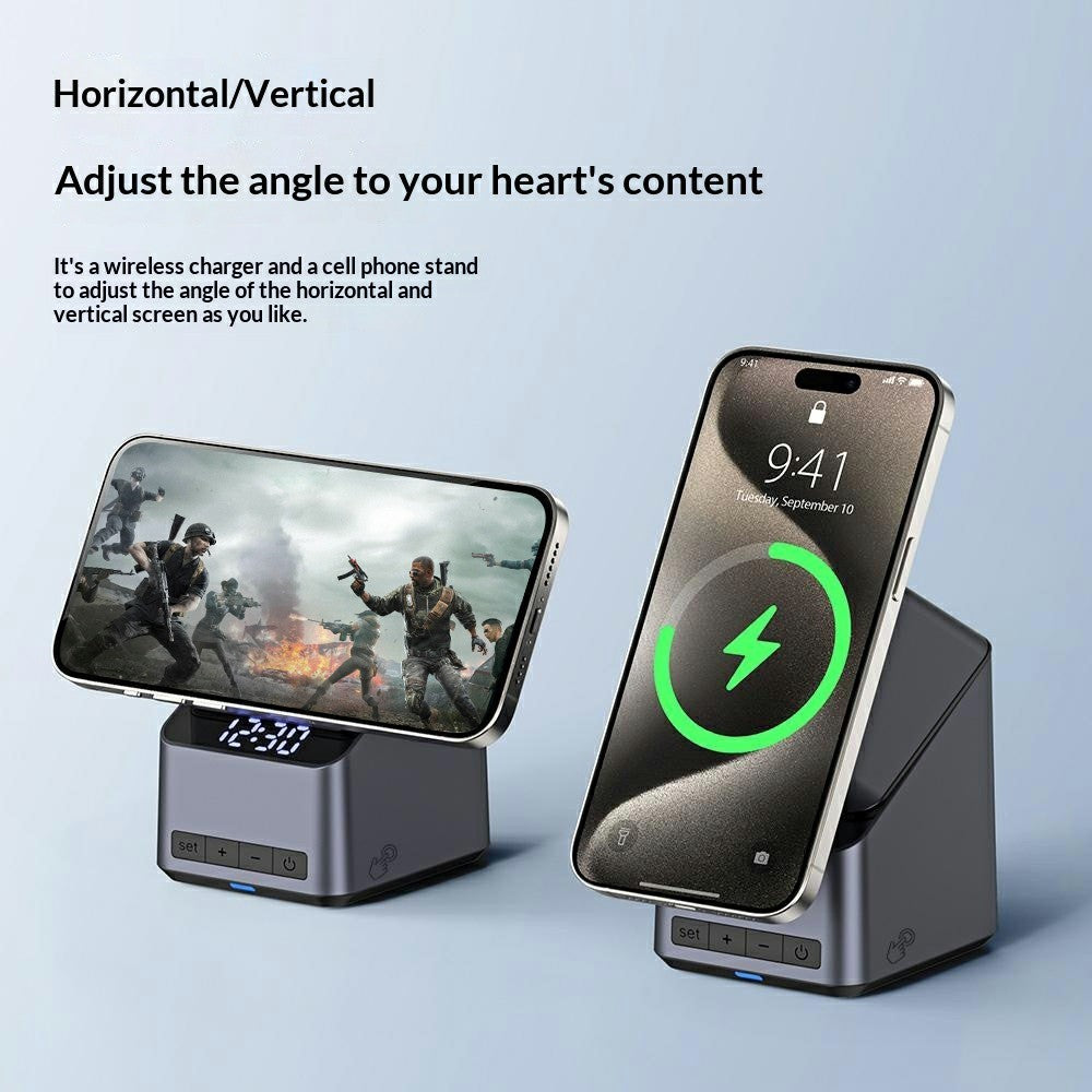 4-in-1 Qi2 Wireless Charger Stand – 180° Rotating, Built-in LED Clock