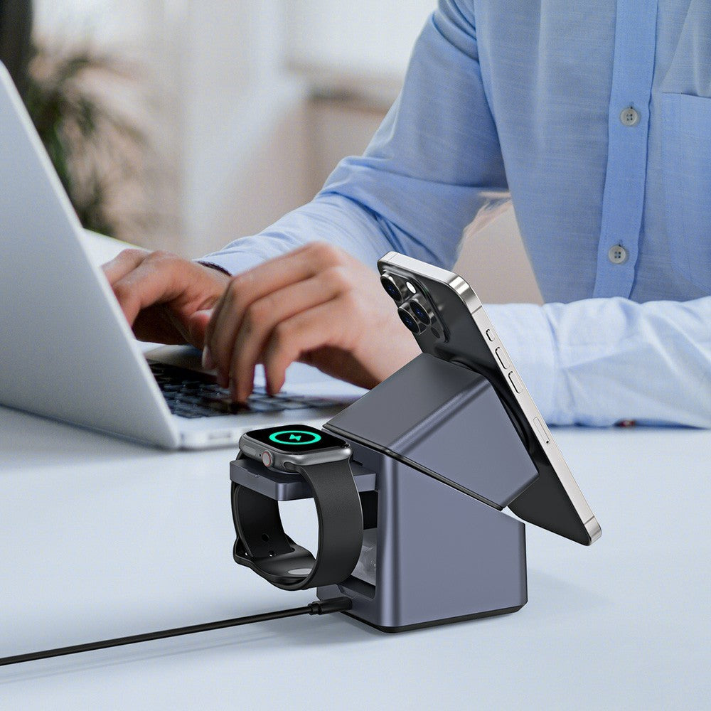 4-in-1 Qi2 Wireless Charger Stand – 180° Rotating, Built-in LED Clock