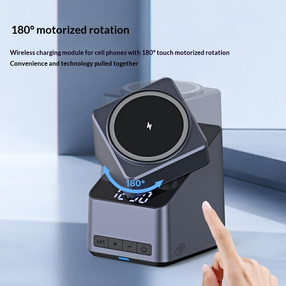 4-in-1 Qi2 Wireless Charger Stand – 180° Rotating, Built-in LED Clock