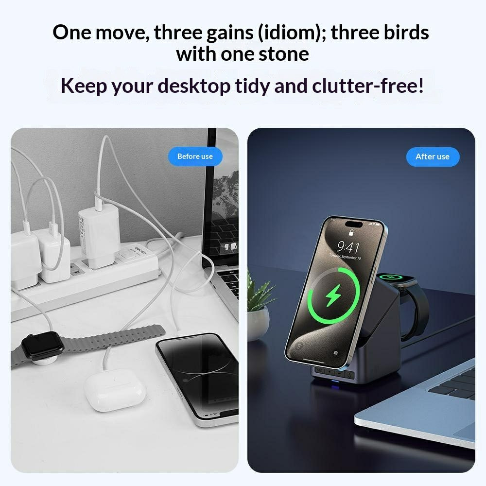 4-in-1 Qi2 Wireless Charger Stand – 180° Rotating, Built-in LED Clock