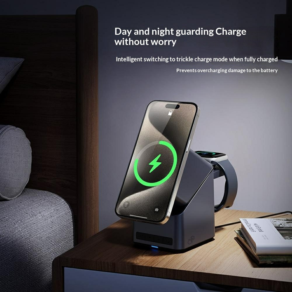 4-in-1 Qi2 Wireless Charger Stand – 180° Rotating, Built-in LED Clock