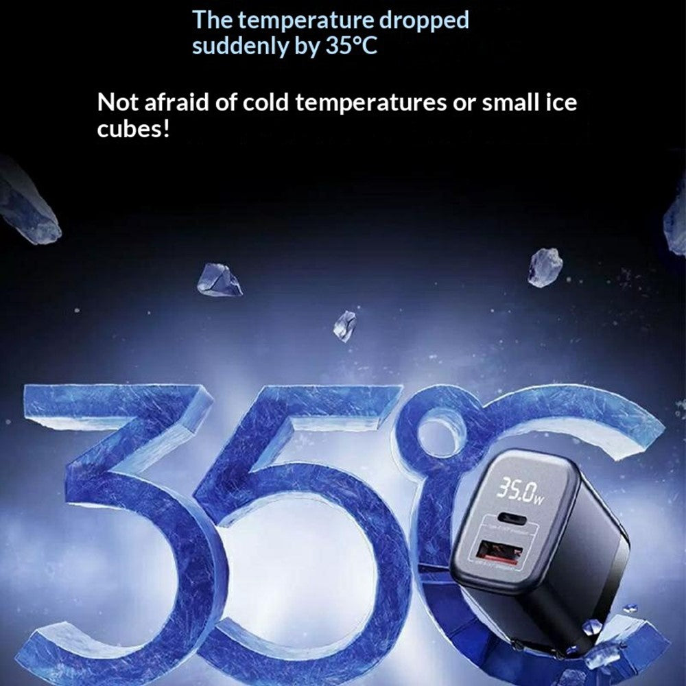 REMAX U2-AC35W GaN Digital Display Fast Charging Adapter 35W Type-C USB-A Charger, UK Plug