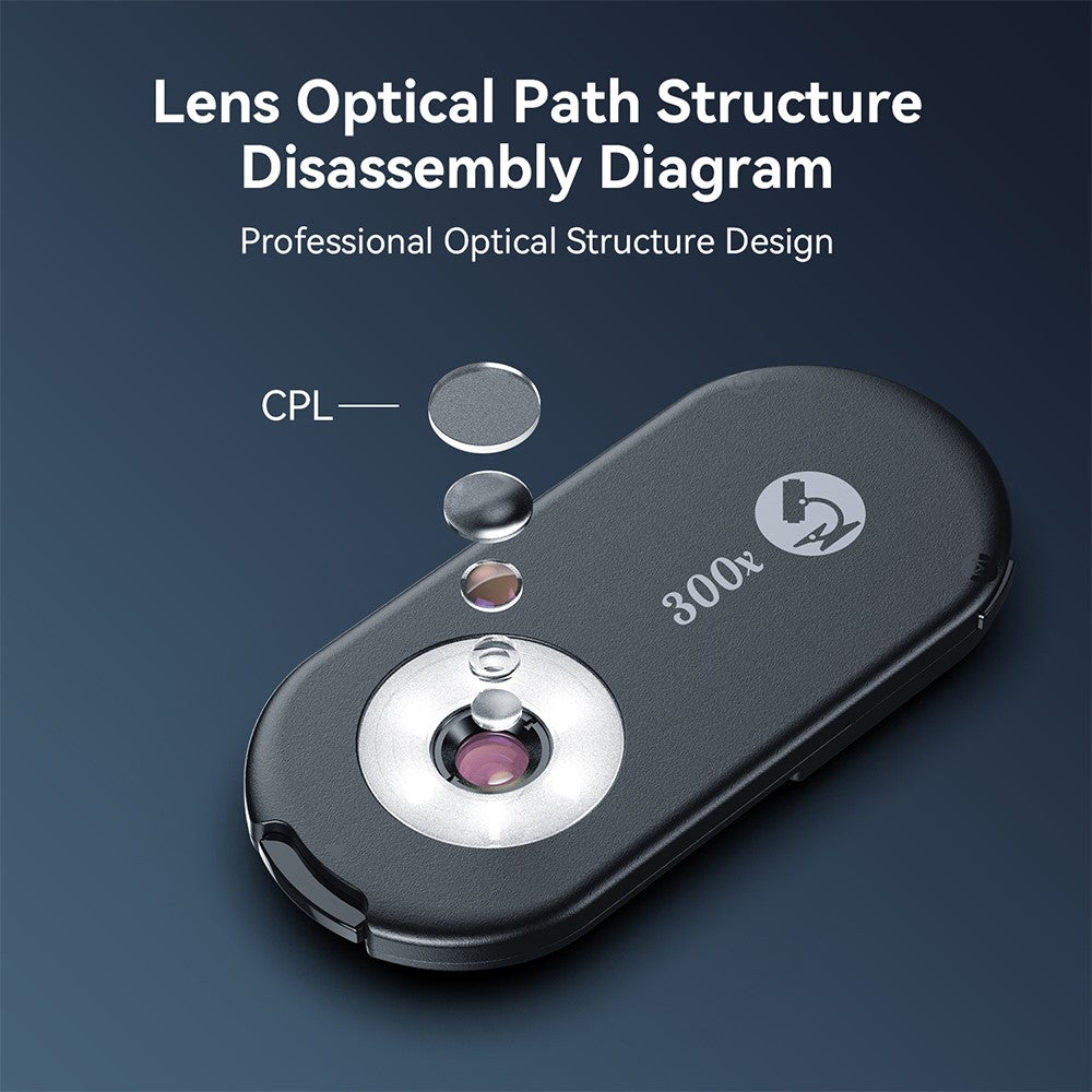 APEXEL APL-MS300 300X Microscope Phone Lens Attachments Clip-On Magnifier with Tri-Color LED Lighting