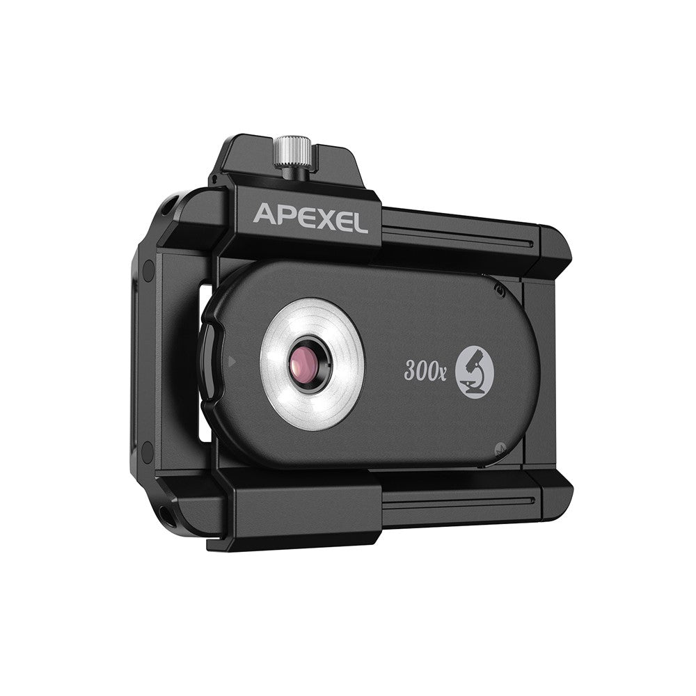 APEXEL APL-MS300 300X Microscope Phone Lens Attachments Clip-On Magnifier with Tri-Color LED Lighting