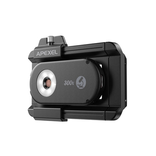 APEXEL APL-MS300 300X Microscope Phone Lens Attachments Clip-On Magnifier with Tri-Color LED Lighting