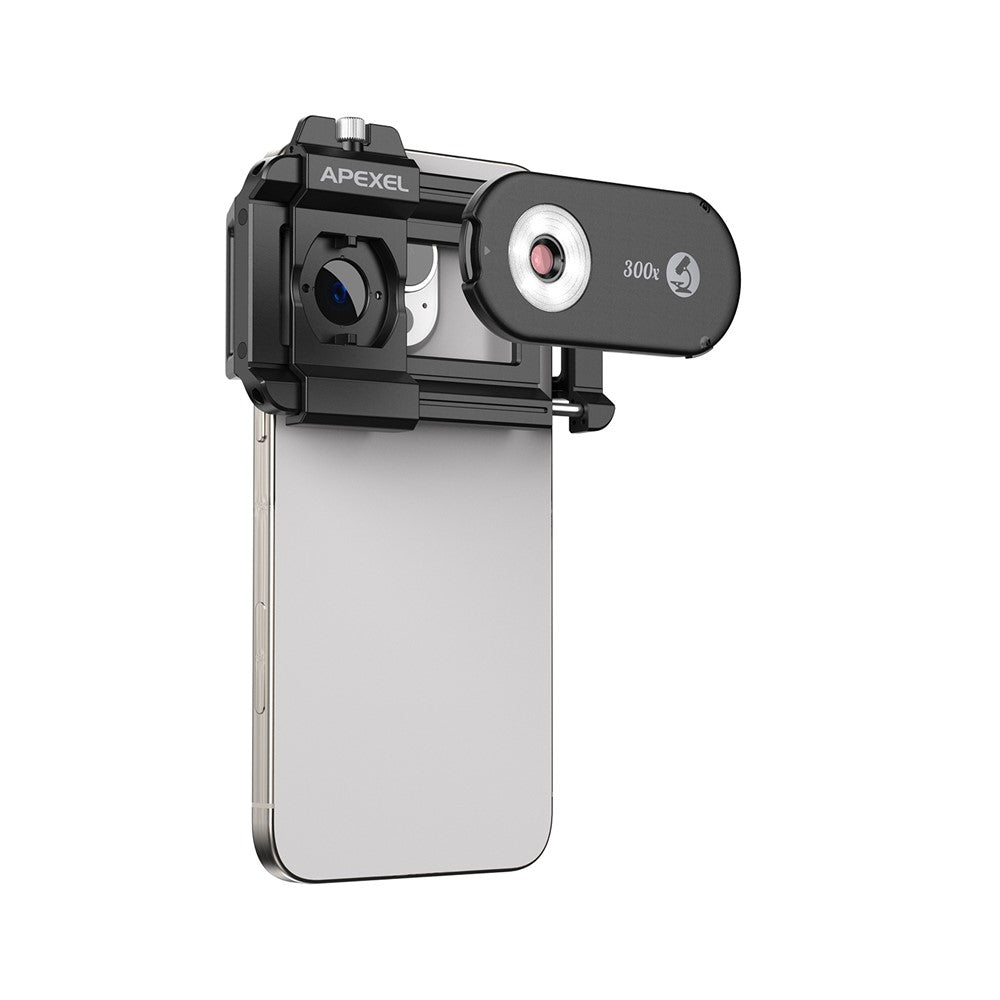 APEXEL APL-MS300 300X Microscope Phone Lens Attachments Clip-On Magnifier with Tri-Color LED Lighting