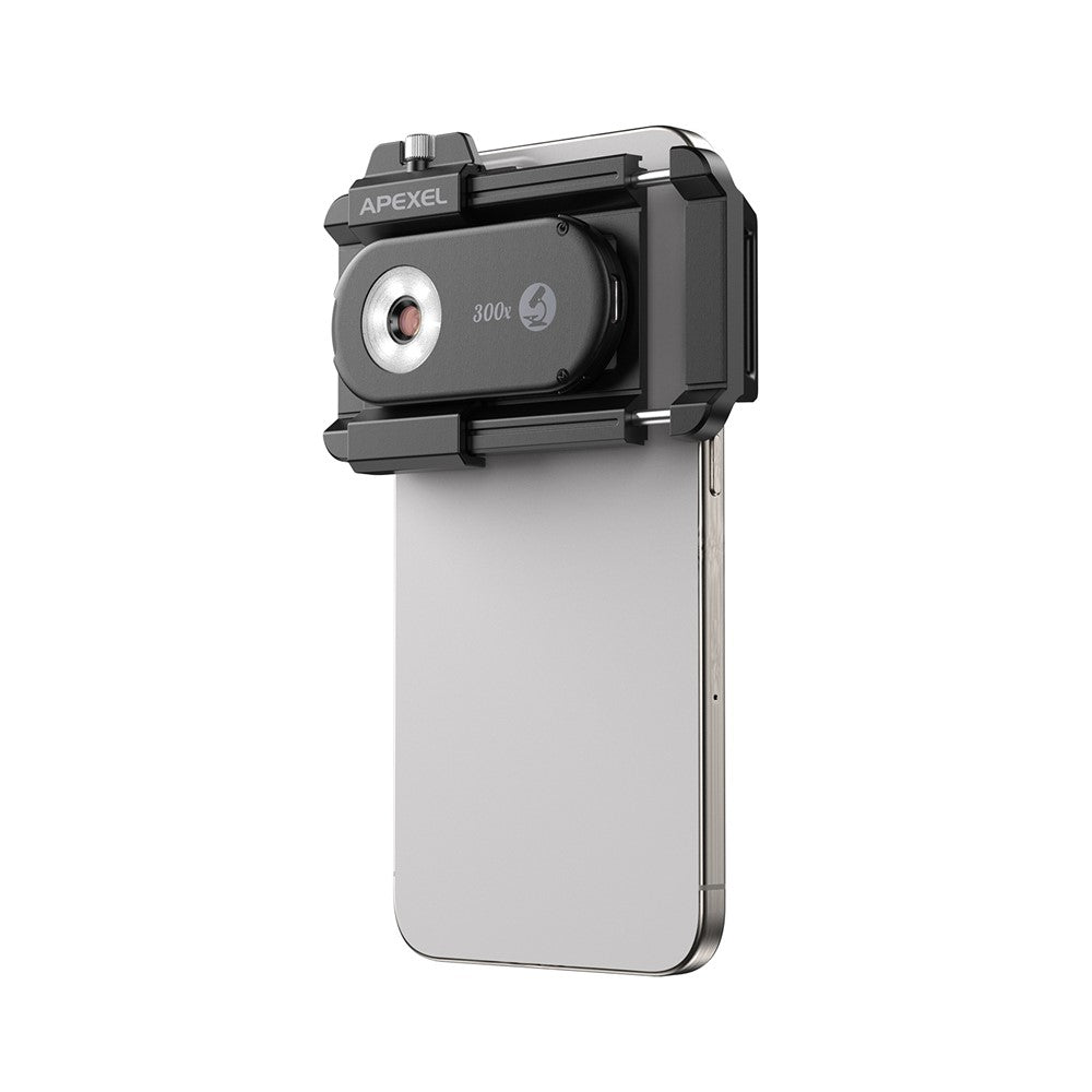 APEXEL APL-MS300 300X Microscope Phone Lens Attachments Clip-On Magnifier with Tri-Color LED Lighting
