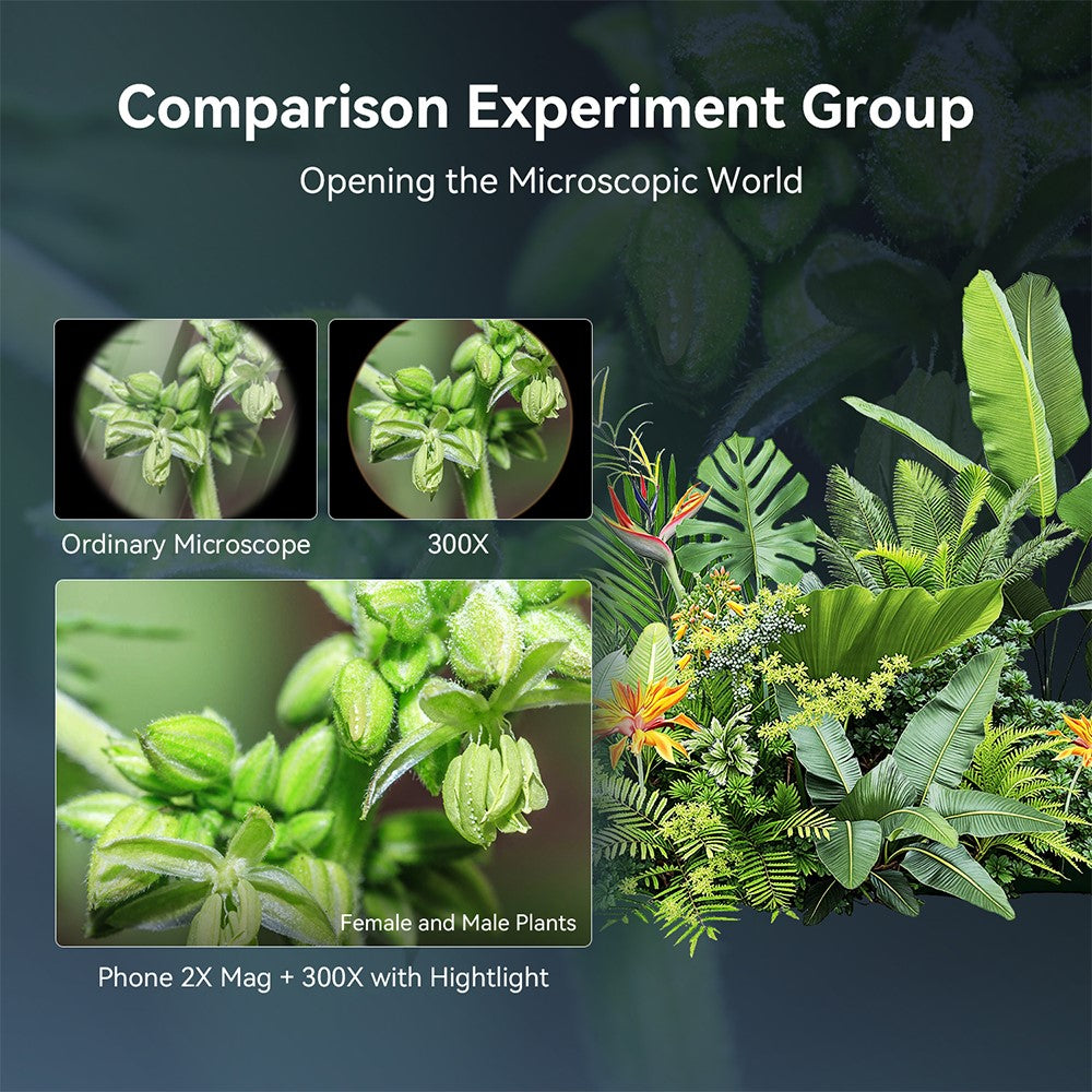 APEXEL APL-MS300 300X Microscope Phone Lens Attachments Clip-On Magnifier with Tri-Color LED Lighting