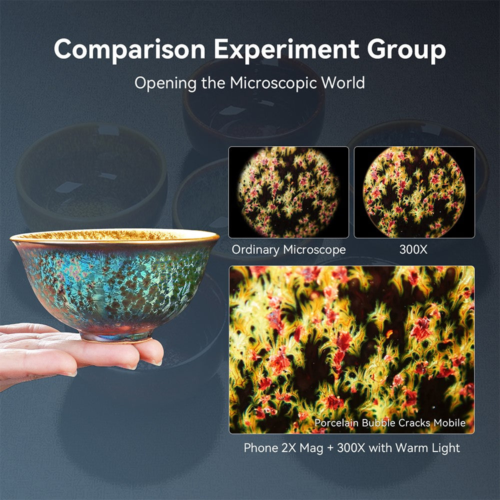APEXEL APL-MS300 300X Microscope Phone Lens Attachments Clip-On Magnifier with Tri-Color LED Lighting