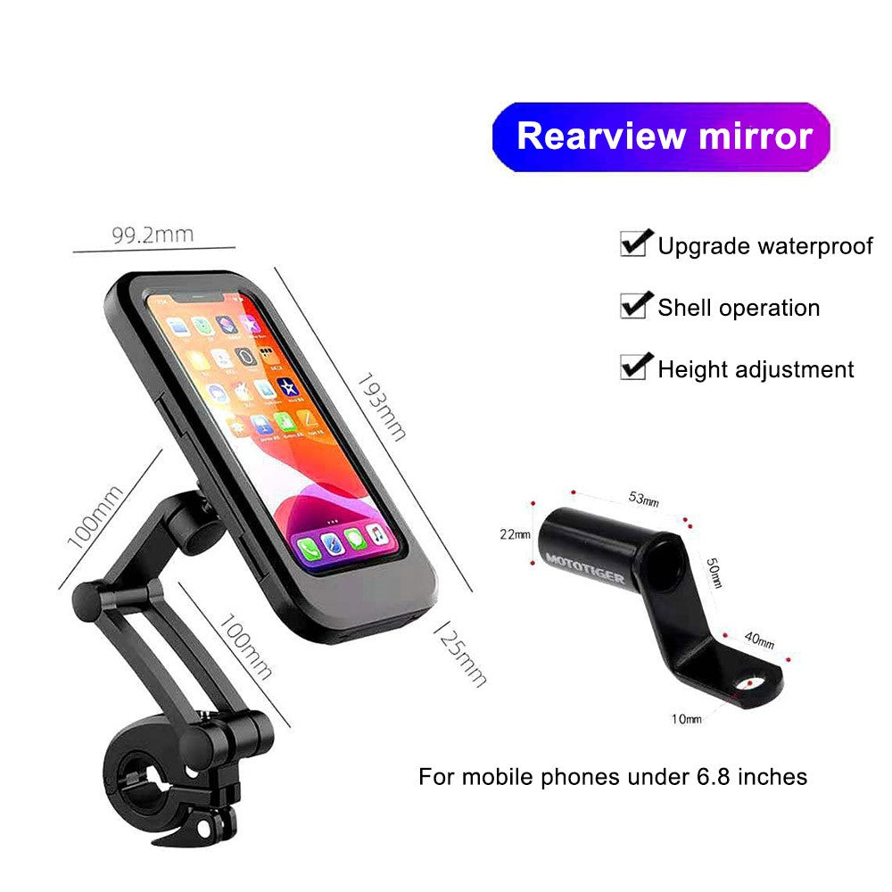 HL-69 Bike Motorcycle Handlebar Rearview Mirror Mount Waterproof Phone Case Cycling Cellphone Touch Screen Holder Bracket