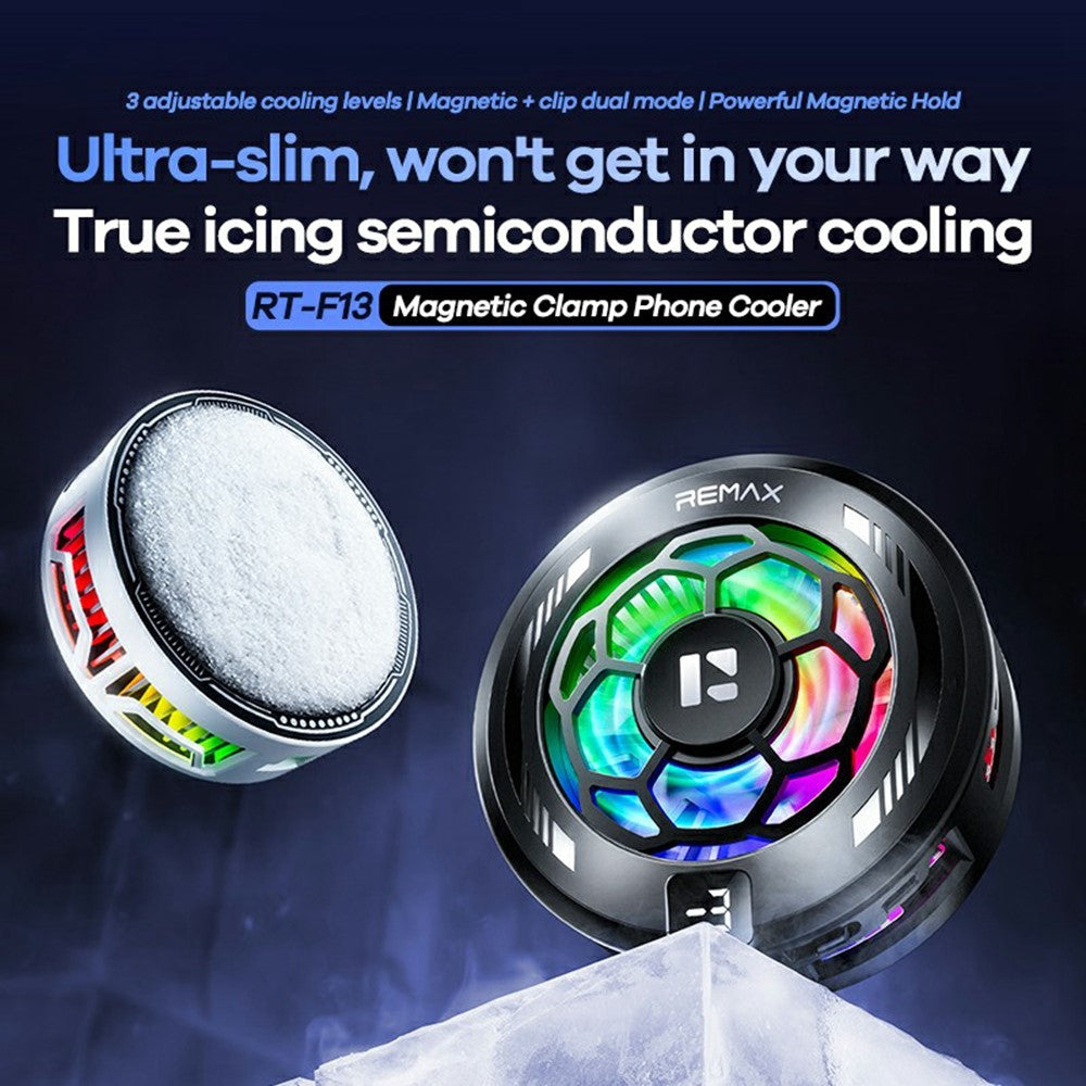 REMAX RT-F13 Magnetic Clamp Phone Cooler 3-Speed Adjustable Semiconductor Cooling Fan for Gaming