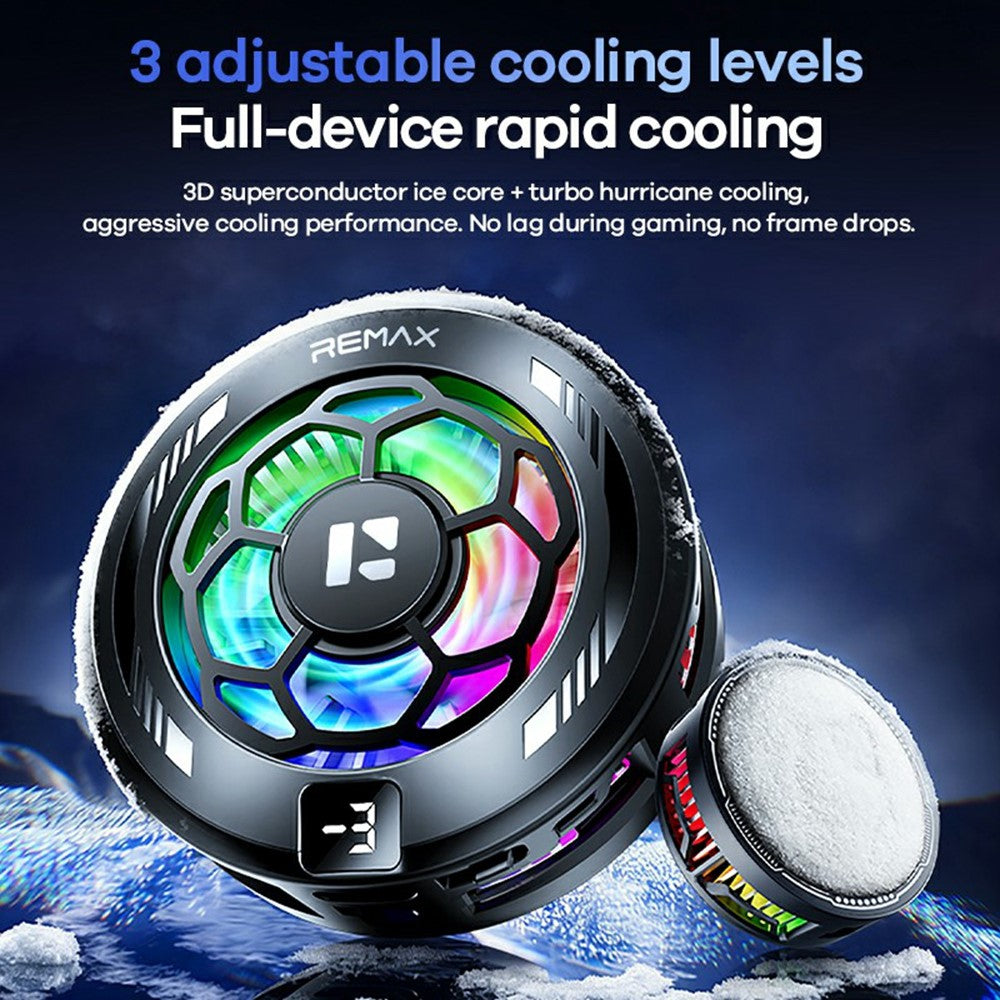 REMAX RT-F13 Magnetic Clamp Phone Cooler 3-Speed Adjustable Semiconductor Cooling Fan for Gaming