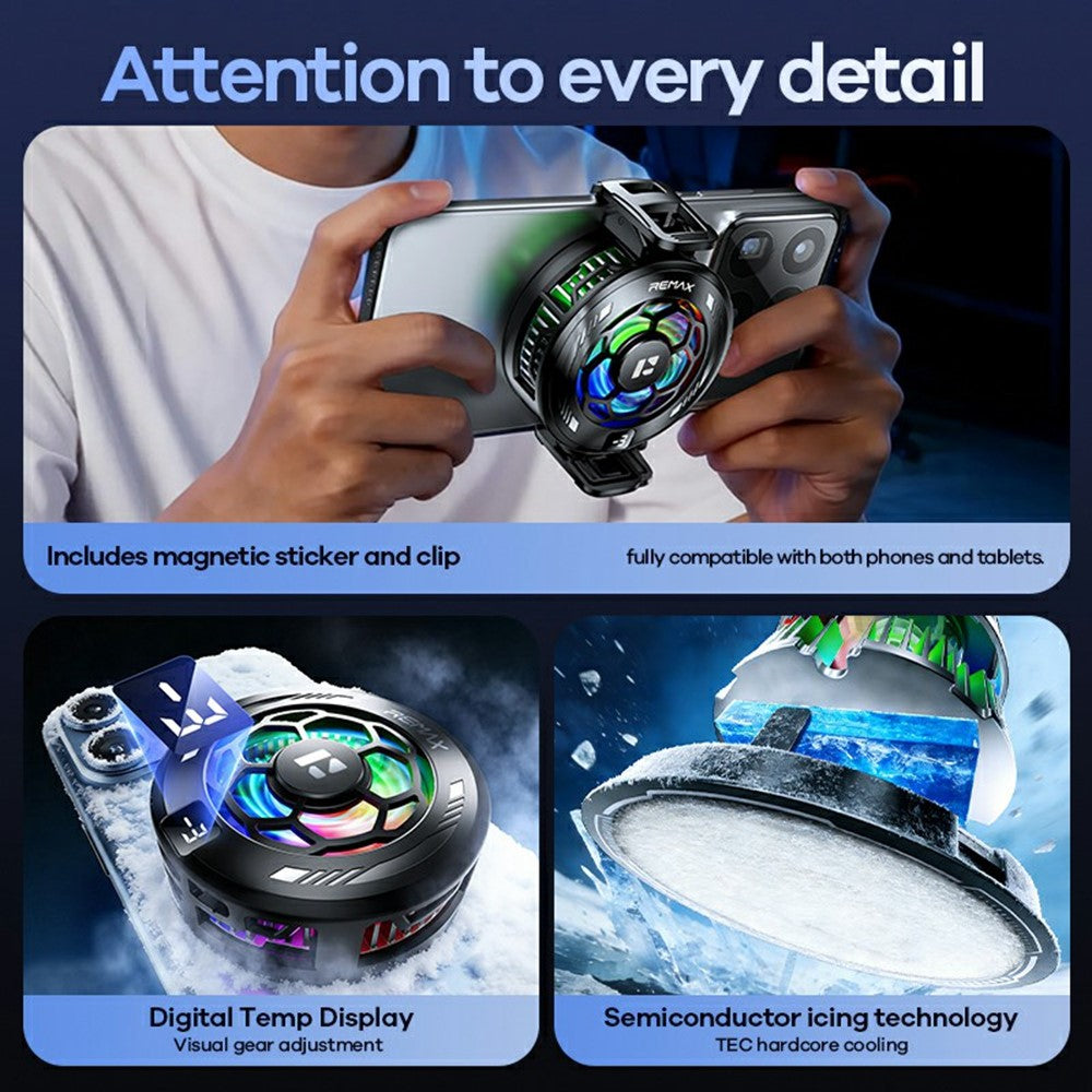 REMAX RT-F13 Magnetic Clamp Phone Cooler 3-Speed Adjustable Semiconductor Cooling Fan for Gaming