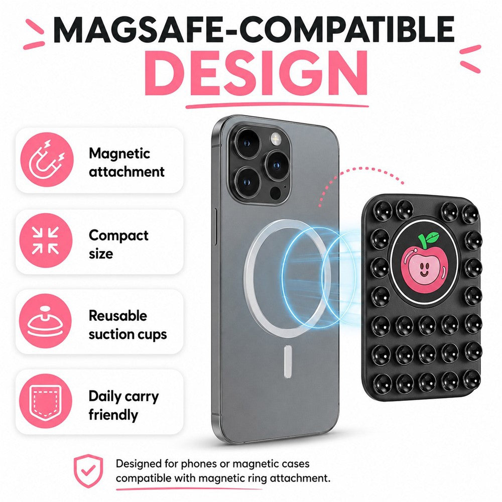 Apple Pattern Magnetic Suction Cup Phone Mount Compatible with MagSafe Case Silicone Sticky Grip Holder