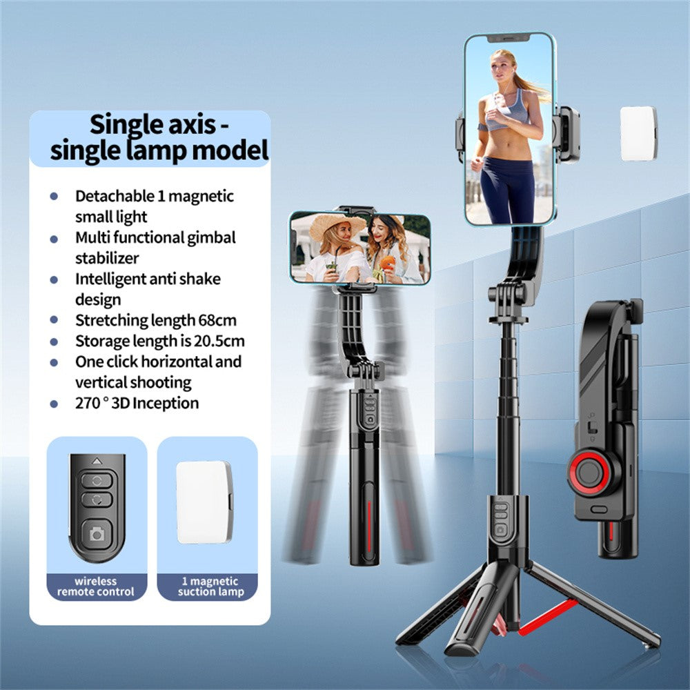 C08 Handheld Stabilizer with 1 Fill Light , Anti-Shake Gimbal Tripod Selfie Stick for Live Streaming