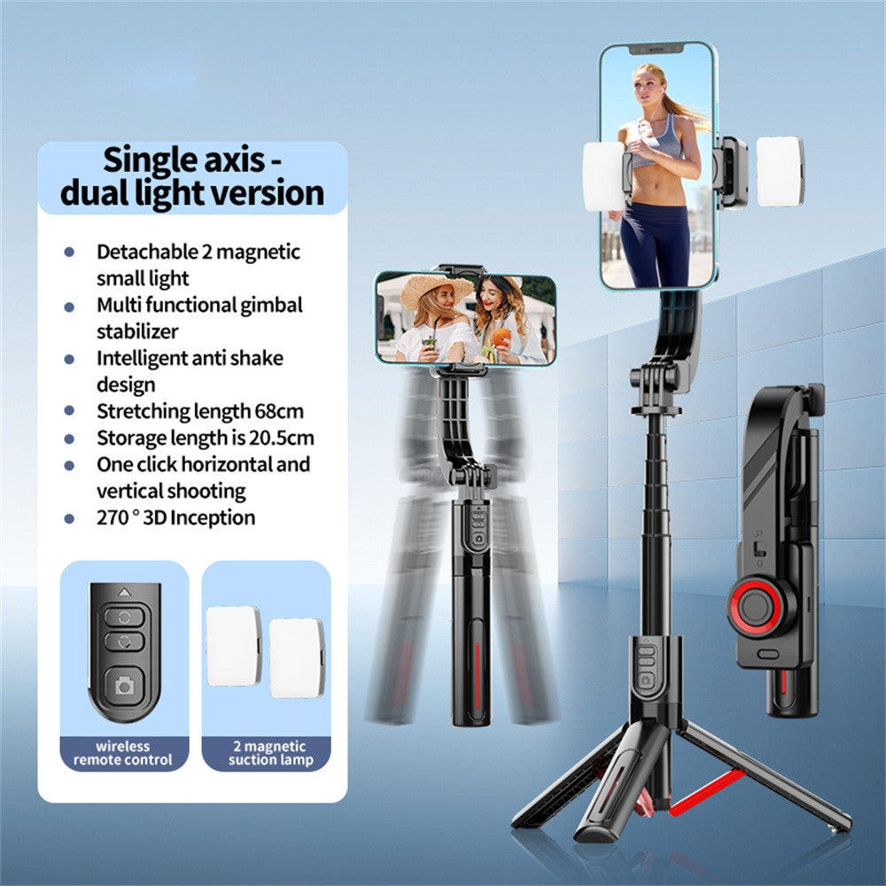C08 Handheld Stabilizer with 2 Fill Lights , Anti-Shake Gimbal Tripod Selfie Stick for Live Streaming