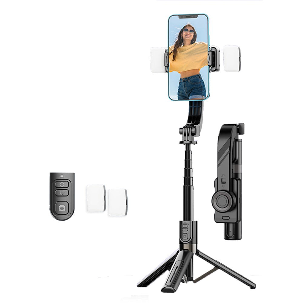 C08 Handheld Stabilizer with 2 Fill Lights , Anti-Shake Gimbal Tripod Selfie Stick for Live Streaming