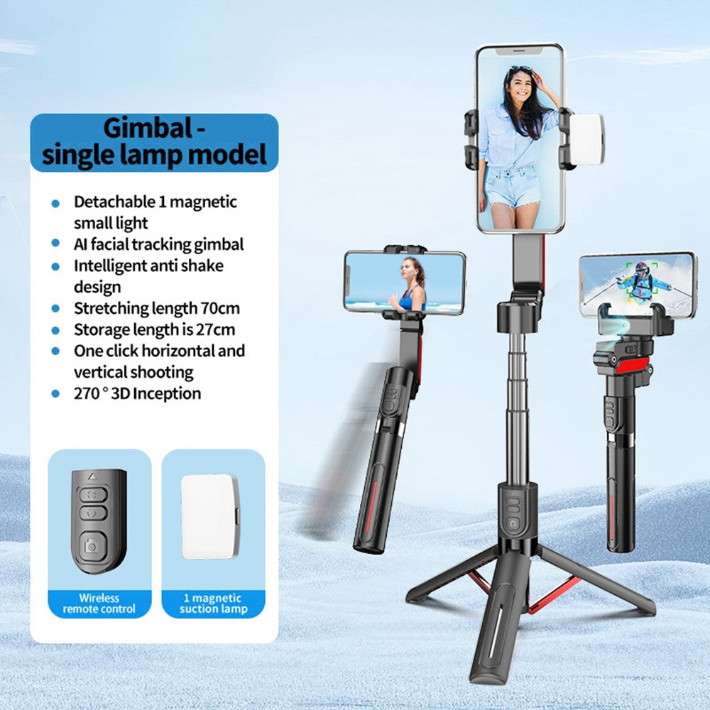 C10 Handheld Phone Stabilizer Gimbal AI Face Tracking Vlog Live Streaming Selfie Stick with 1 Fill Light