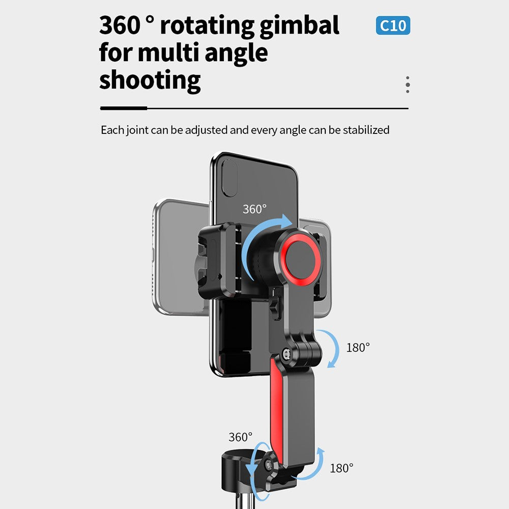 C10 Handheld Phone Stabilizer Gimbal AI Face Tracking Vlog Live Streaming Selfie Stick with 1 Fill Light