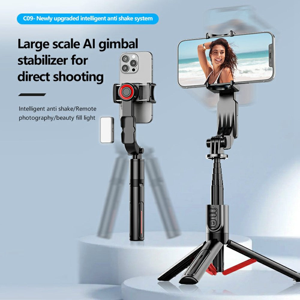 C09 Gimbal Stabilizer Selfie Stick with Dual Fill Light for Smartphones Anti Shake Single Axis Stabilizer