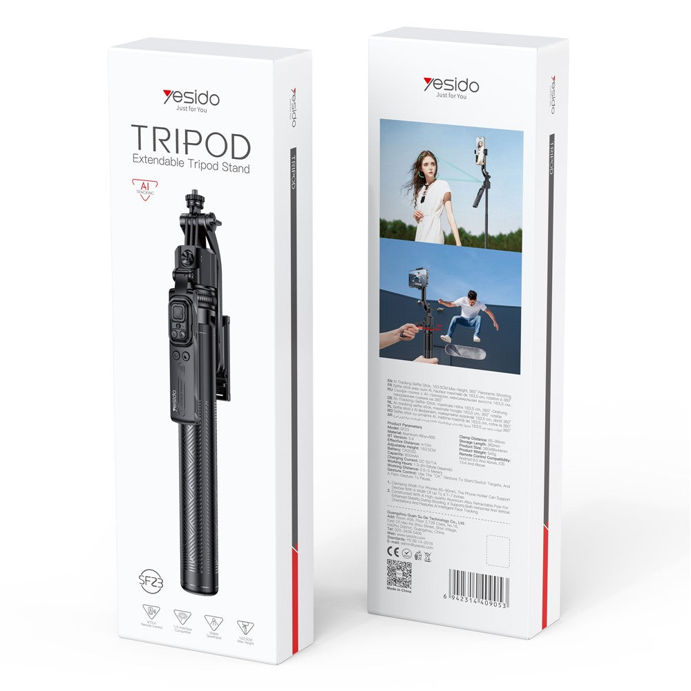 YESIDO SF23 AI Face Tracking Tripod for 360 Degree Panoramic Shooting Bluetooth-Compatible Selfie Stick