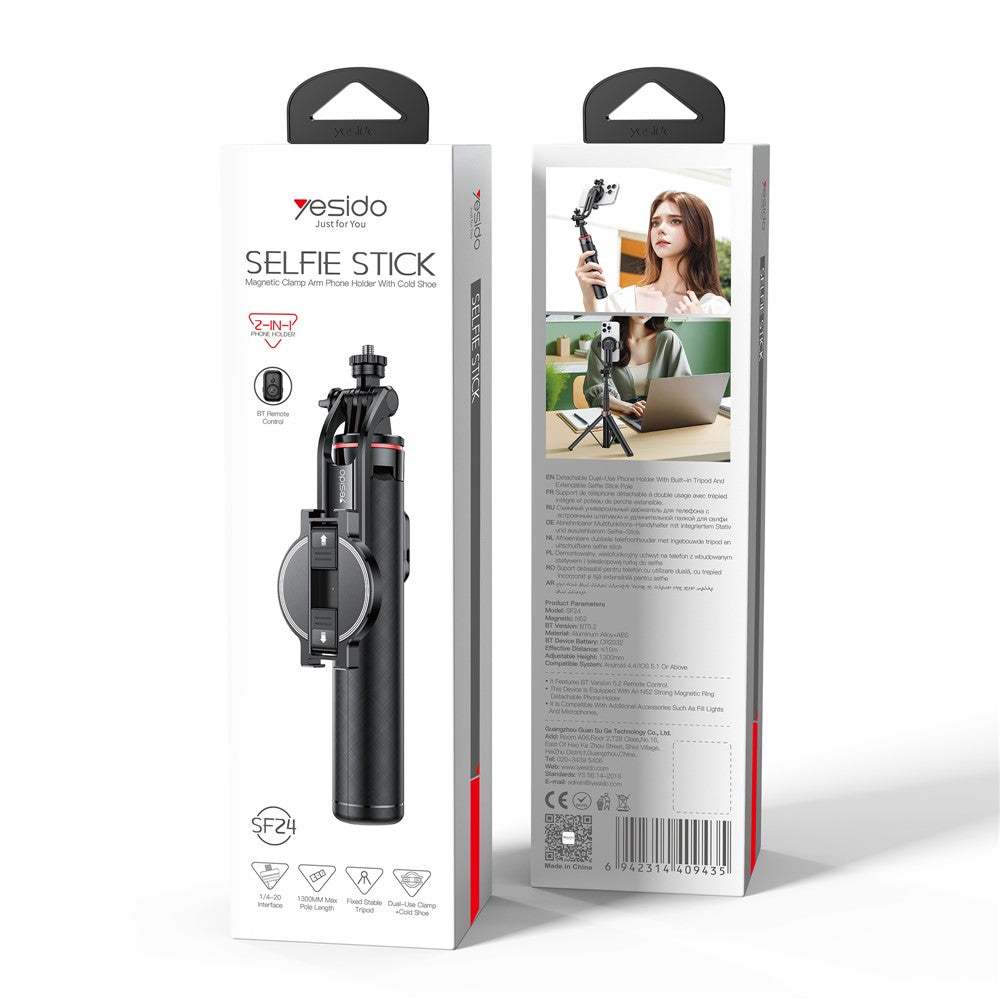 YESIDO SF24 2 In 1 Selfie Stick with Magnetic Phone Holder Extendable Tripod for Android  /  iOS