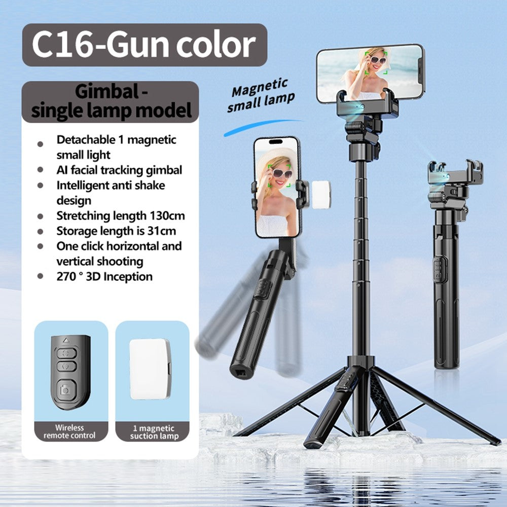 C16 AI Auto Tracking Selfie Stick Phone Bluetooth-Compatible Remote Control Shooting Stand with 1 Fill Light