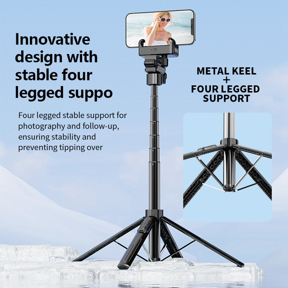 C16 AI Auto Tracking Selfie Stick Phone Bluetooth-Compatible Remote Control Shooting Stand with 1 Fill Light