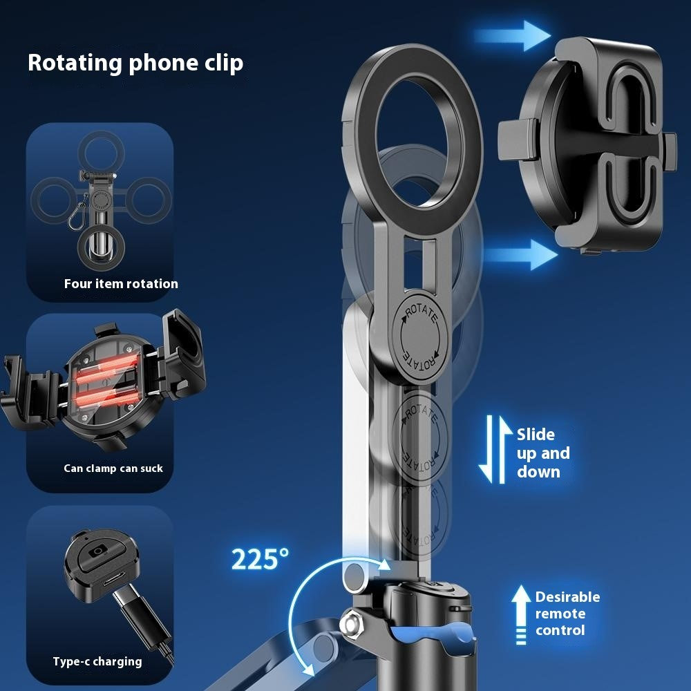 P15-C 2 In 1 Magnetic Phone Holder Telescopic Selfie Stick Portable Tripod Stand with G Style RGB Pocket Light