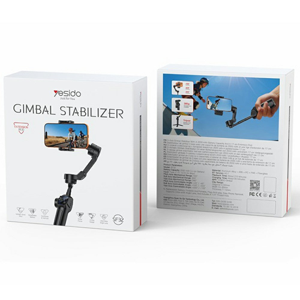 YESIDO SF32-PRO Smartphone Gimbal Stabilizer Bluetooth-Compatible Tripod Stand 3-Axis AI Tracking for Vlogging / Live Streaming / Video Recording