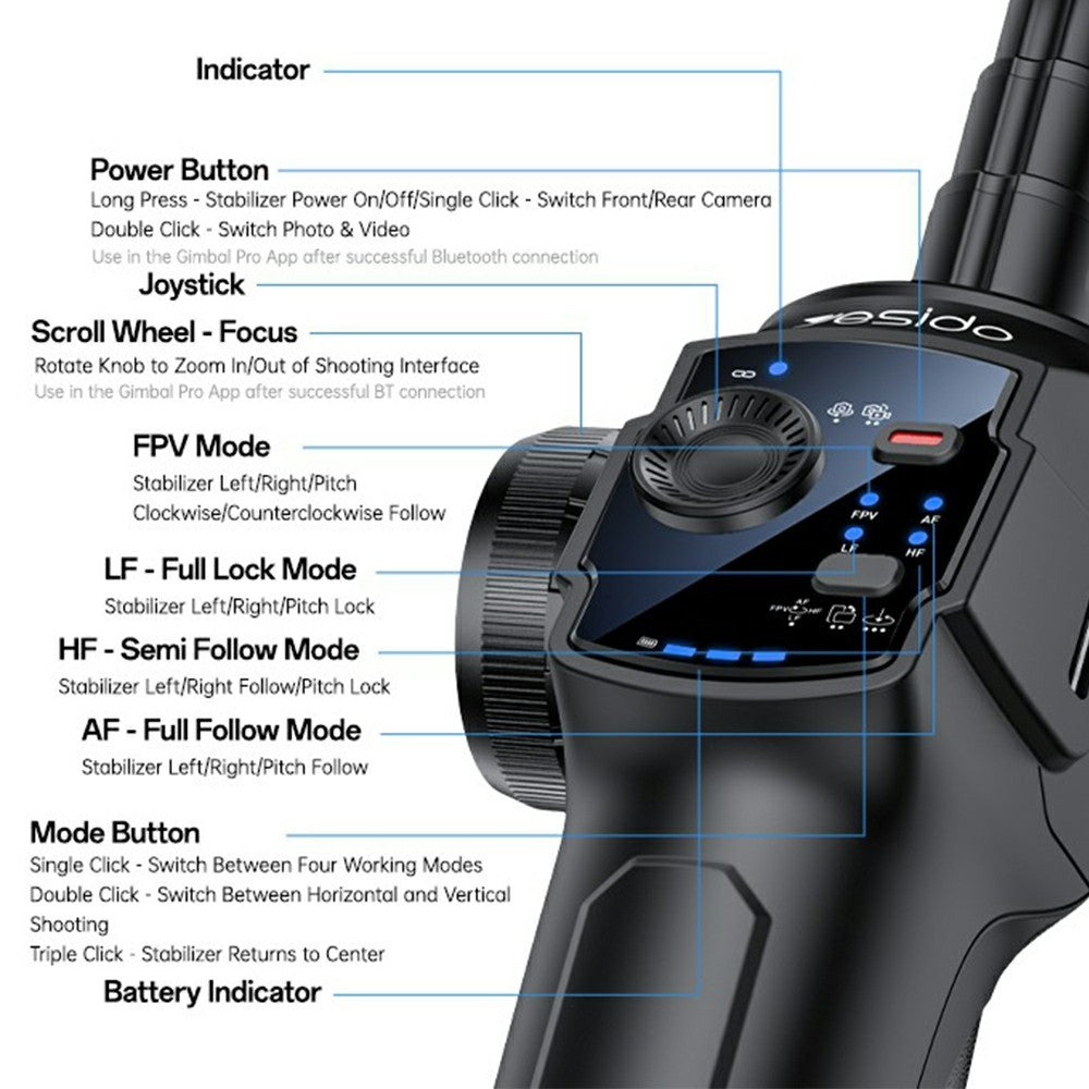 YESIDO SF32-PRO Smartphone Gimbal Stabilizer Bluetooth-Compatible Tripod Stand 3-Axis AI Tracking for Vlogging / Live Streaming / Video Recording