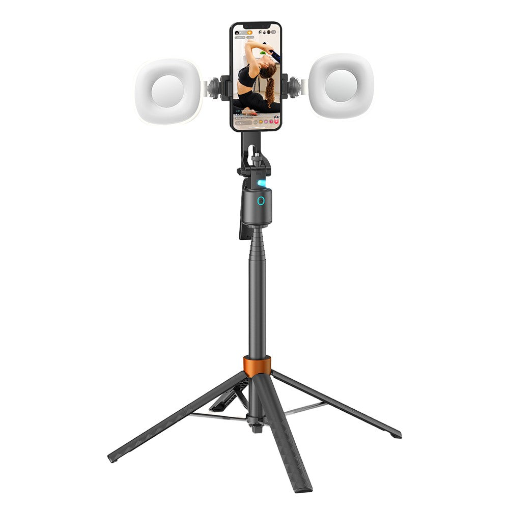 Q13 AI Smart Tracking Gimbal with 2Pcs Fill Lights Phone Selfie Stick 360 Degree Face Follow Vlog Stabilizer for Phone Photography