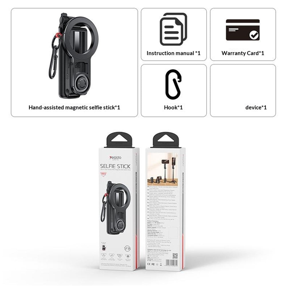 YESIDO SF35 Handheld Magnetic Selfie Stick Bluetooth-compatible Remote Control Telescopic Tripod Stand