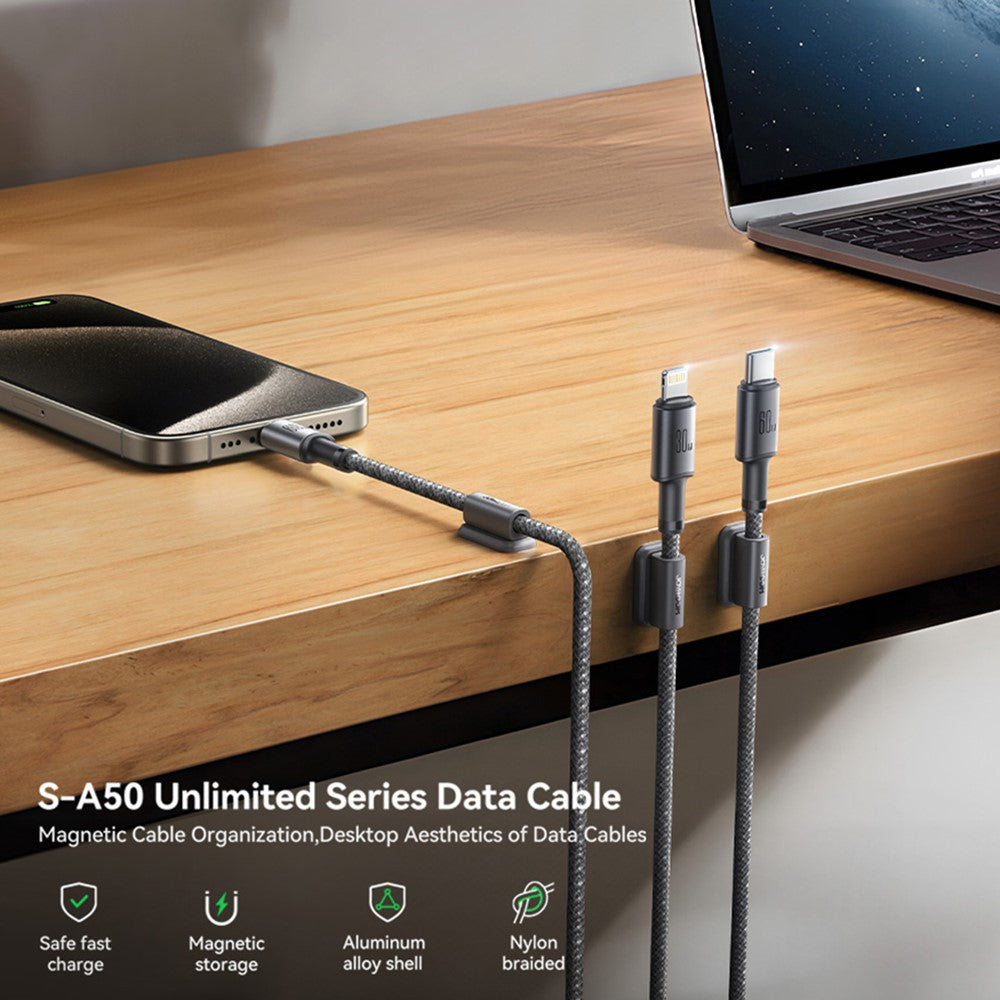 JOYROOM S-A50 1.2m Type-C to Type-C 60W Fast Charging Data Cable with Magnetic Cable Holder for iPhone 16-15 Series
