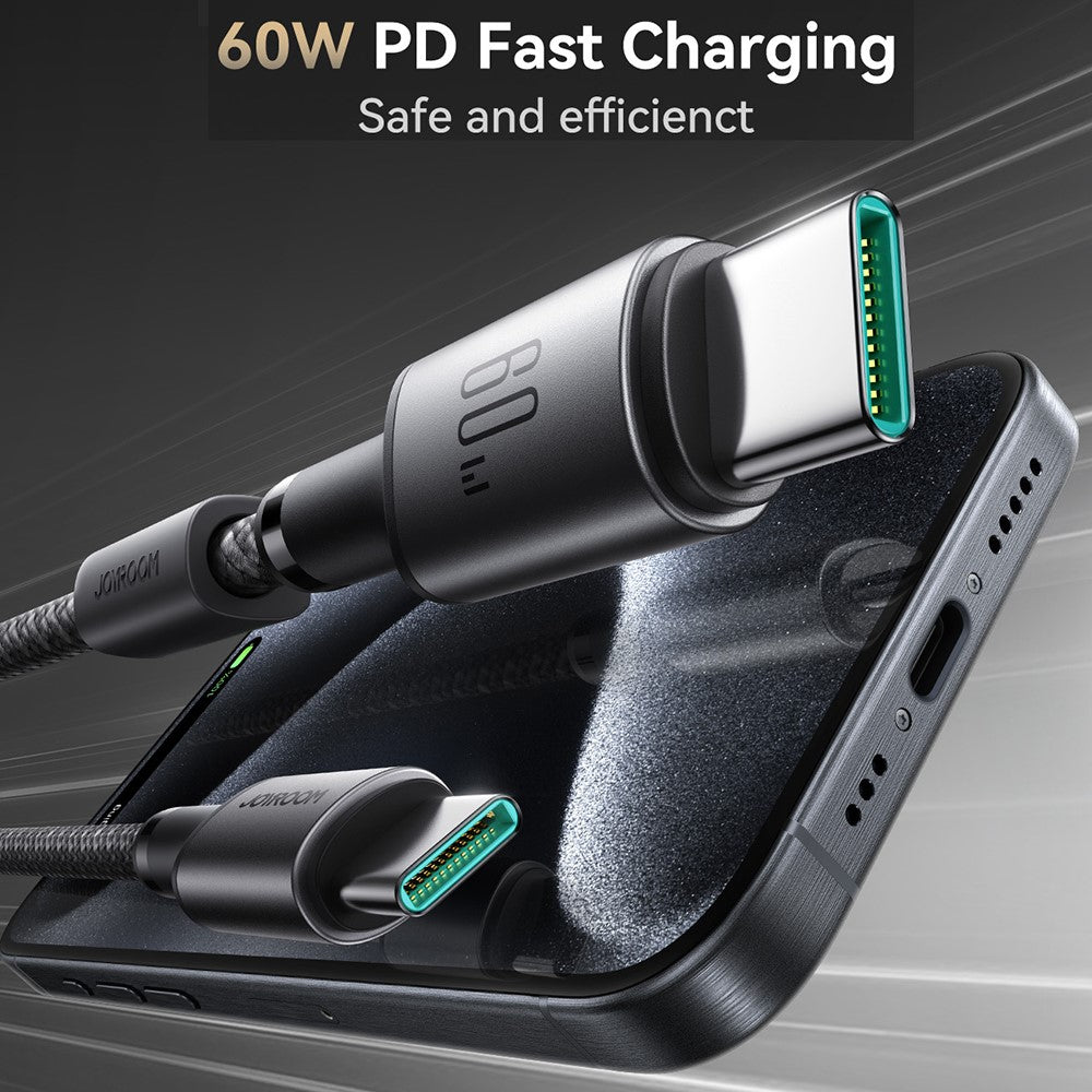 JOYROOM S-A50 1.2m Type-C to Type-C 60W Fast Charging Data Cable with Magnetic Cable Holder for iPhone 16-15 Series