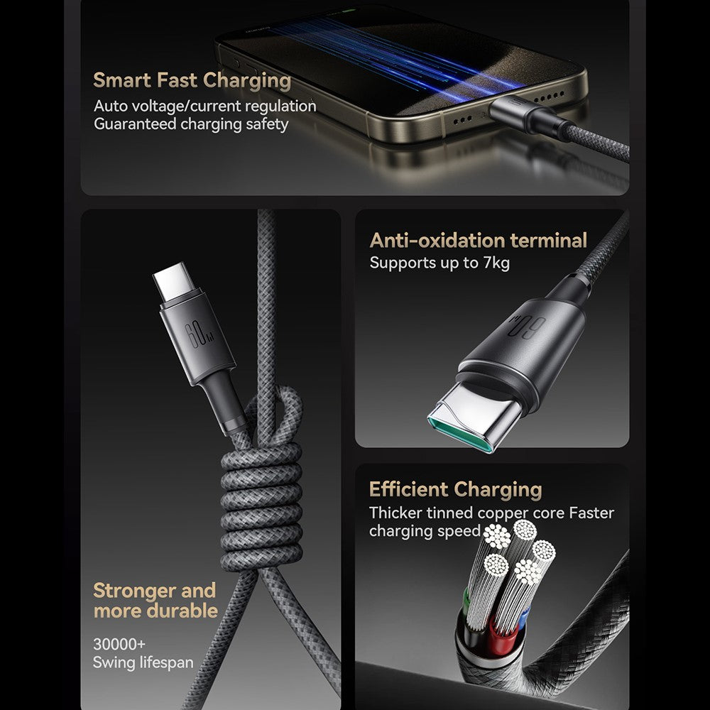 JOYROOM S-A50 1.2m Type-C to Type-C 60W Fast Charging Data Cable with Magnetic Cable Holder for iPhone 16-15 Series