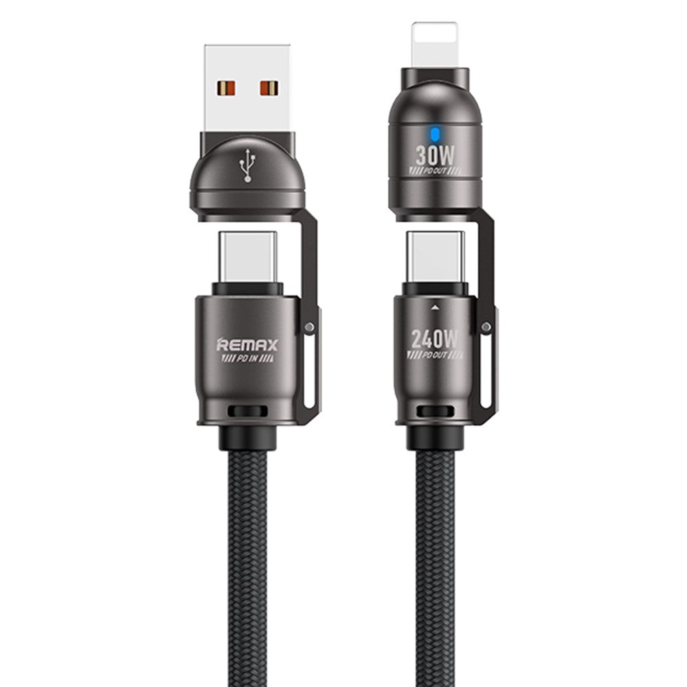 REMAX C1 240W 4 in 1 Multi-Charging Cable 1.2m / 3.9ft L Port / Type-C / USB-A Fast Charging Cord for Tablets / Phones