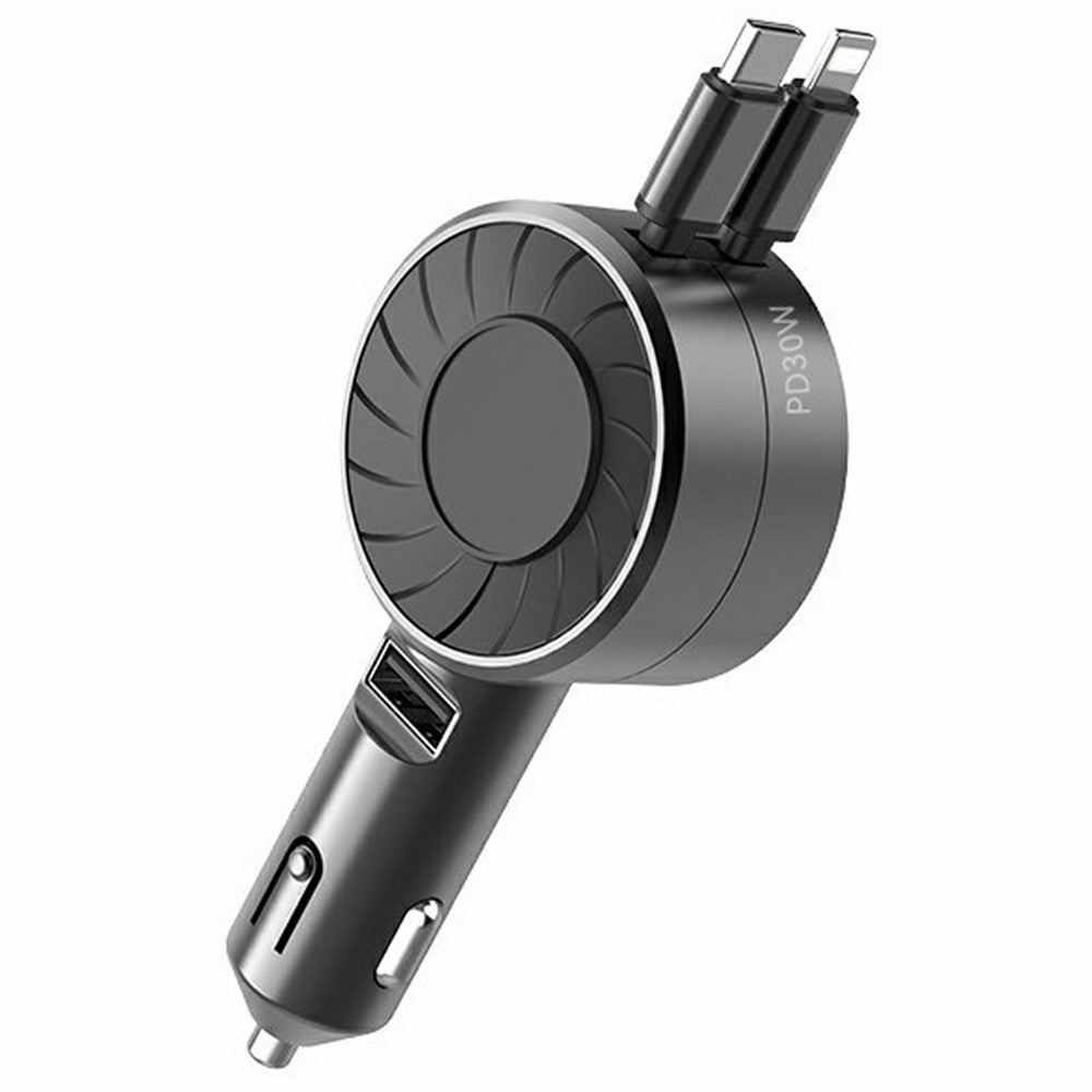 Turbine Blade Design Car Charger – 45W Dual Port Fast Charging with Retractable Cables