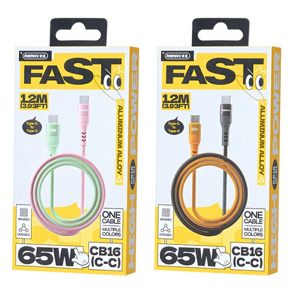 REMAX CB16(C-C) 65W Aluminum Alloy Braided Data Cable 1.2M PD Fast Charging Cable