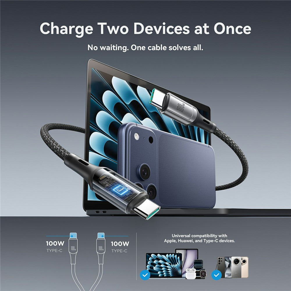 JOYROOM S-A57 1.5m Type-C to Dual Type-C 100W Fast Charging Data Cable for Laptops / Tablets / Smartphones