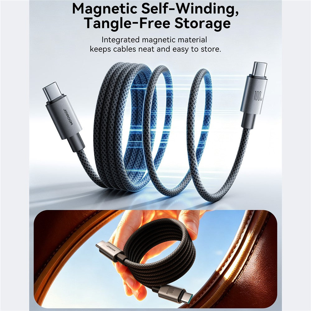 JOYROOM S-A65 1.2m Magnetic Self Winding Cable Type-C to Type-C PD 100W Fast Charging Data Cable