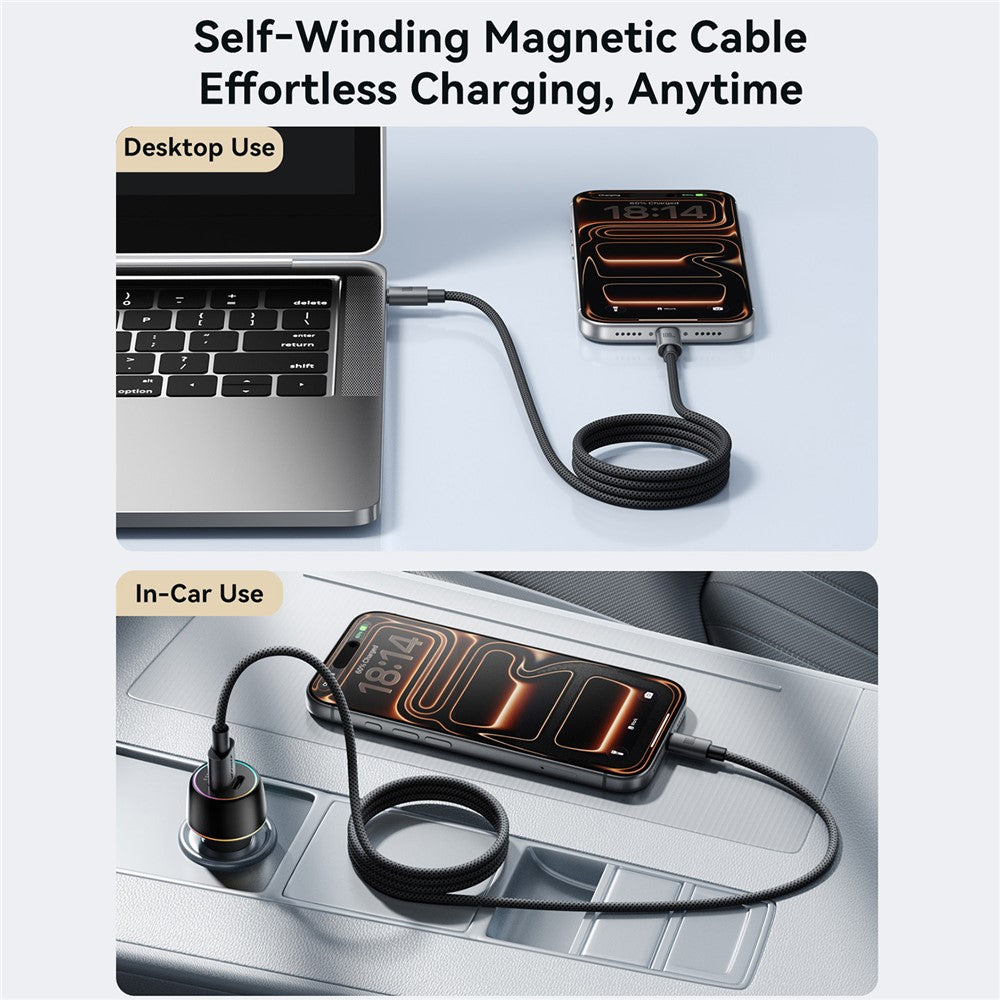 JOYROOM S-A65 1.2m Magnetic Self Winding Cable Type-C to Type-C PD 100W Fast Charging Data Cable
