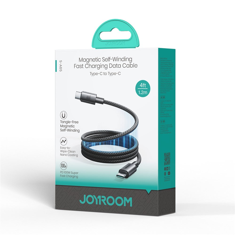 JOYROOM S-A65 1.2m Magnetic Self Winding Cable Type-C to Type-C PD 100W Fast Charging Data Cable