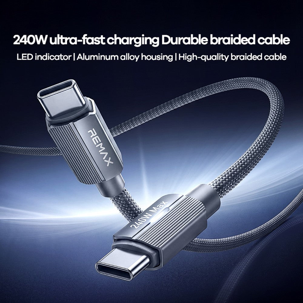 REMAX CB58 1.2m USB-C to USB-C Cable 240W PD Braided Data Cable with Smart LED Indicator