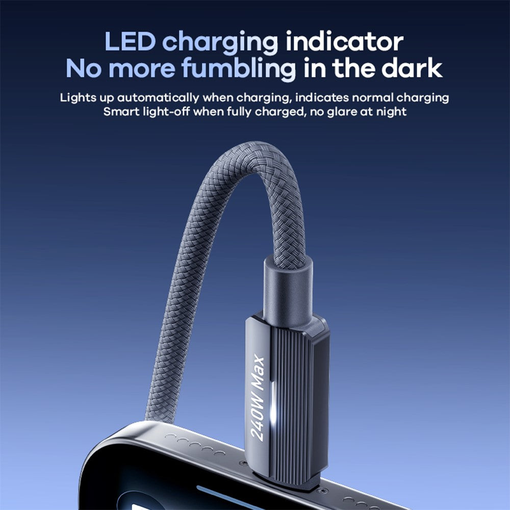 REMAX CB58 1.2m USB-C to USB-C Cable 240W PD Braided Data Cable with Smart LED Indicator
