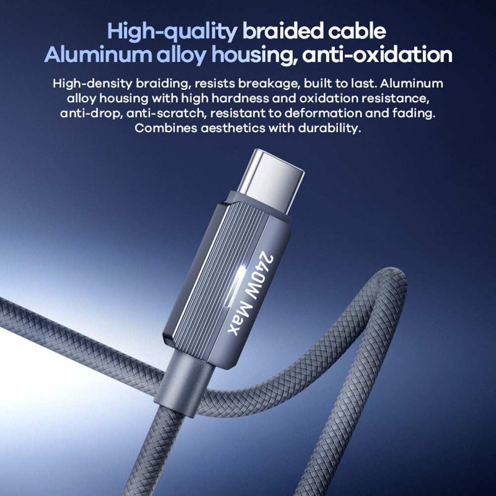 REMAX CB58 1.2m USB-C to USB-C Cable 240W PD Braided Data Cable with Smart LED Indicator